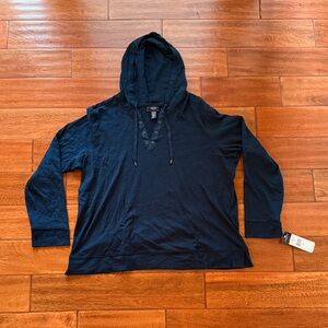 NWT Chaps Denim Dark Blue Hooded Sweatshirt Size 3X Lightweight